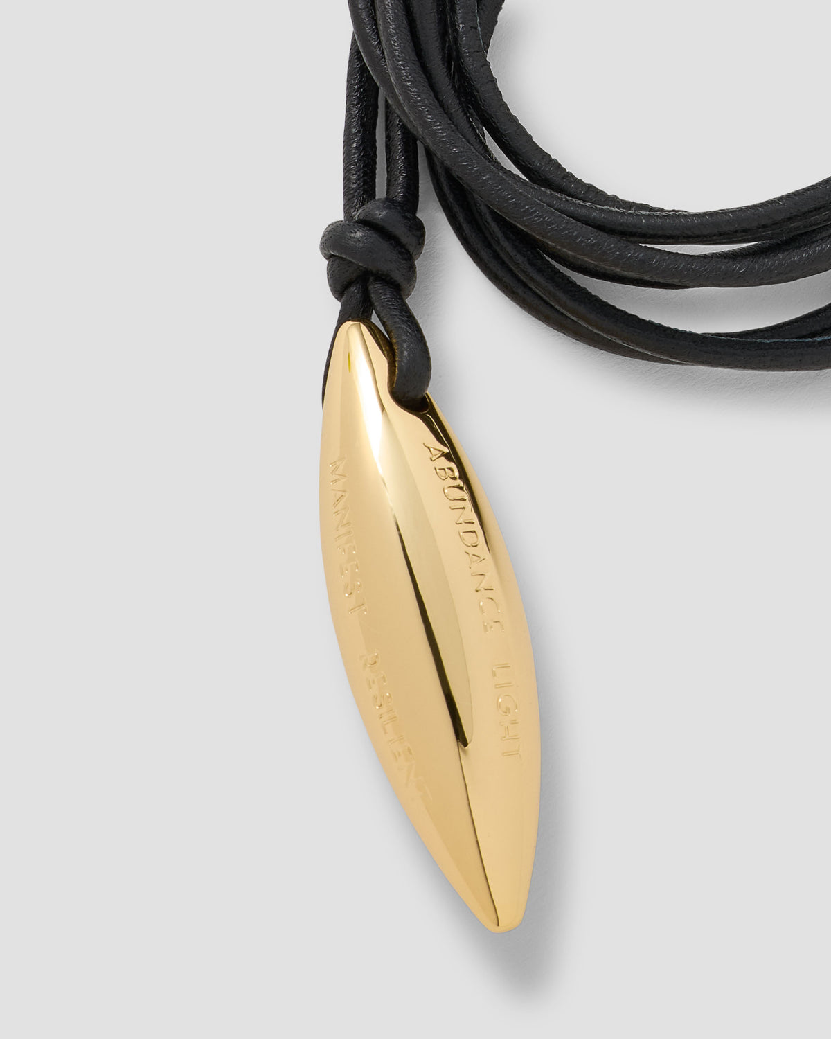 Gabrielle Manifest Leather Cord Necklace gold necklace - front view | womens necklaces