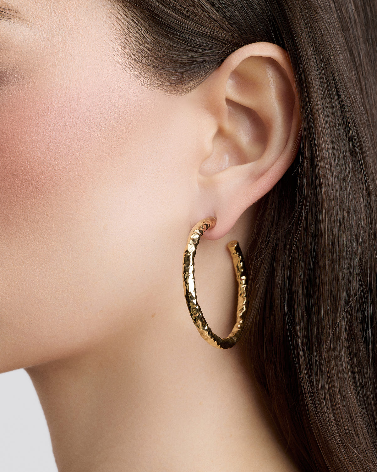 1.5" Hailey Baby Hoops gold earring - close-up detail | hoop earrings