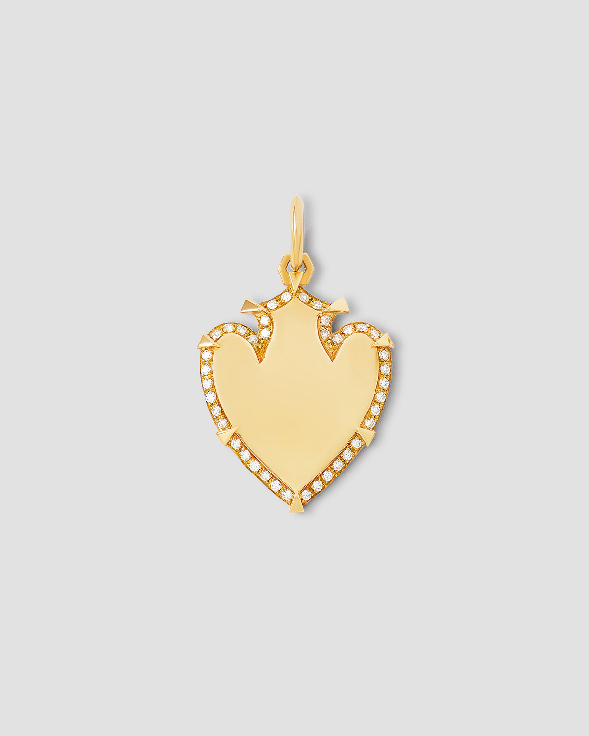 Heart Shield with Pave White Diamonds in 18K Yellow Gold gold charm - front view | custom charm necklace