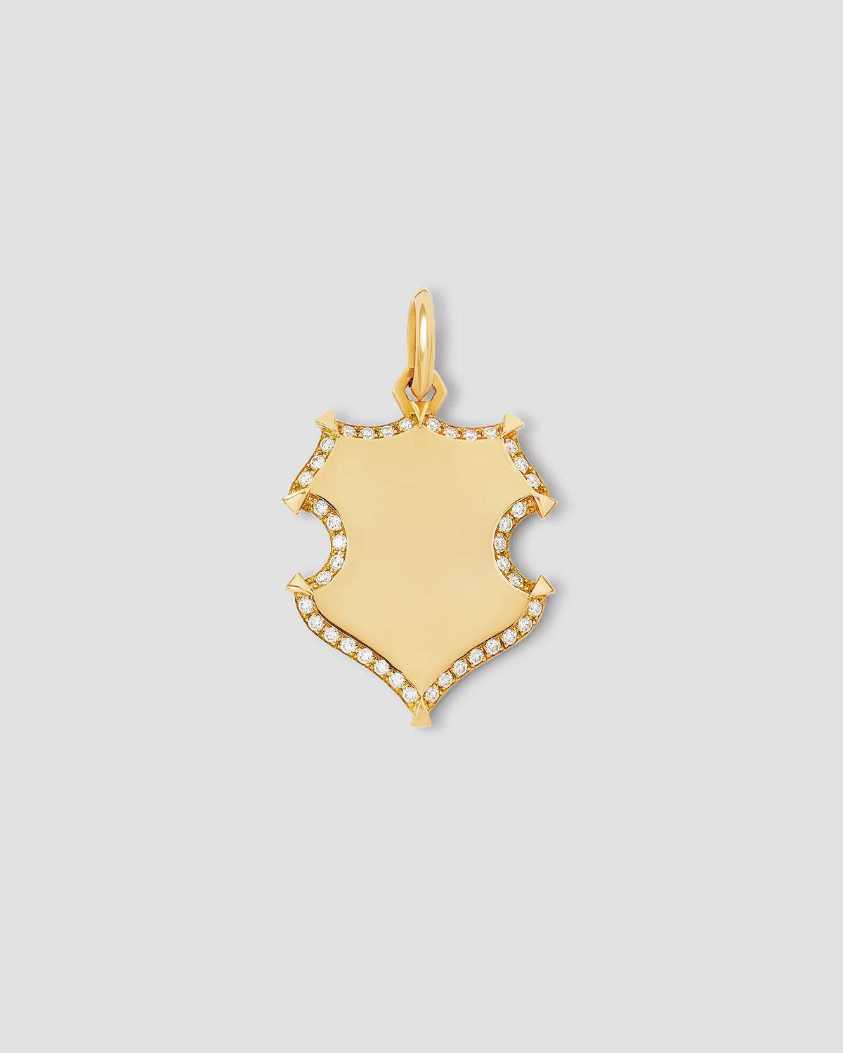 Wave Shield with Pave White Diamonds in 18K Yellow Gold 18K gold charm - front view | custom charm necklace