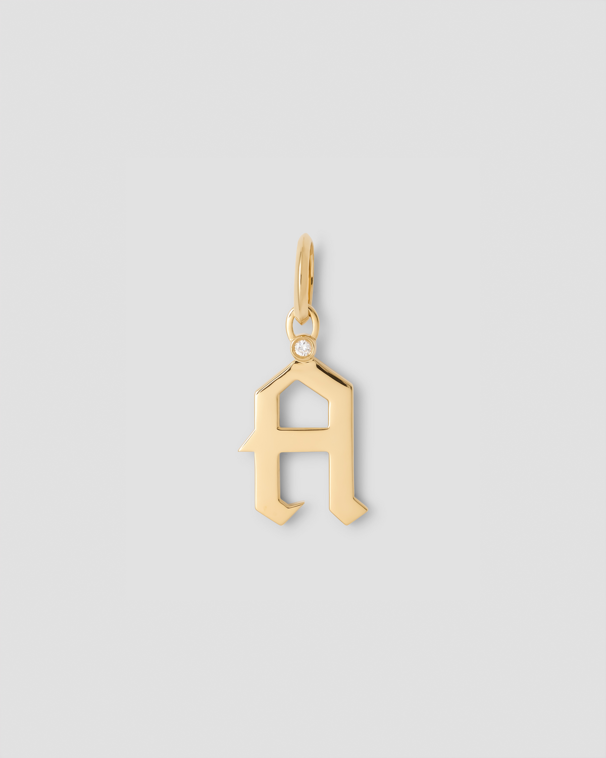 Capital Gothic Letter Charm with Diamond in 18K Yellow Gold 18K gold charm - front view | charm necklaces