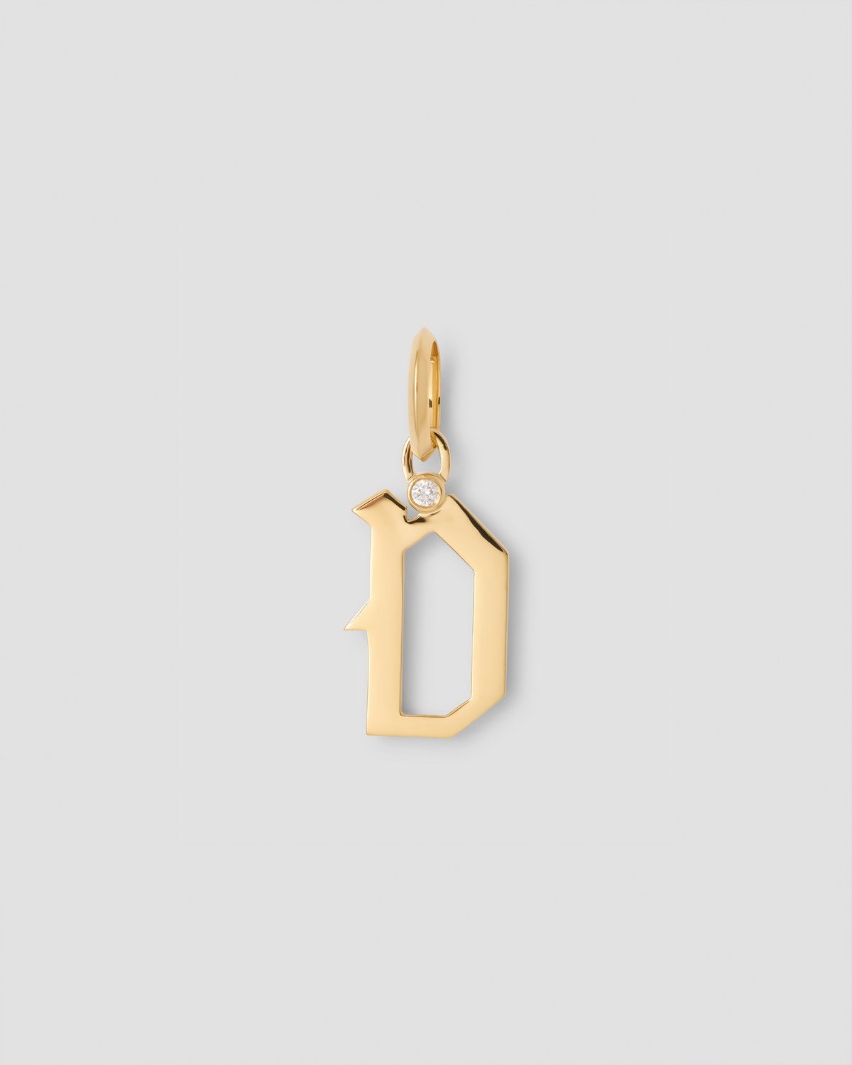 Capital Gothic Letter Charm with Diamond in 18K Yellow Gold 18K gold charm - product detail shot | charm necklaces