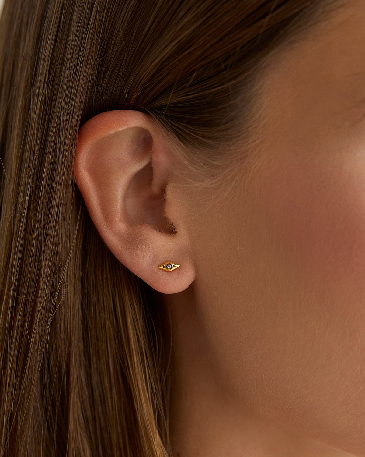 Evil Eye Stud earring - close-up detail | womens gold earrings