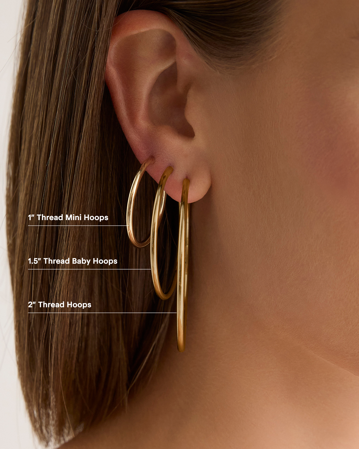 1" Thread Mini Hoops earring - styled on model | small gold hoop earrings