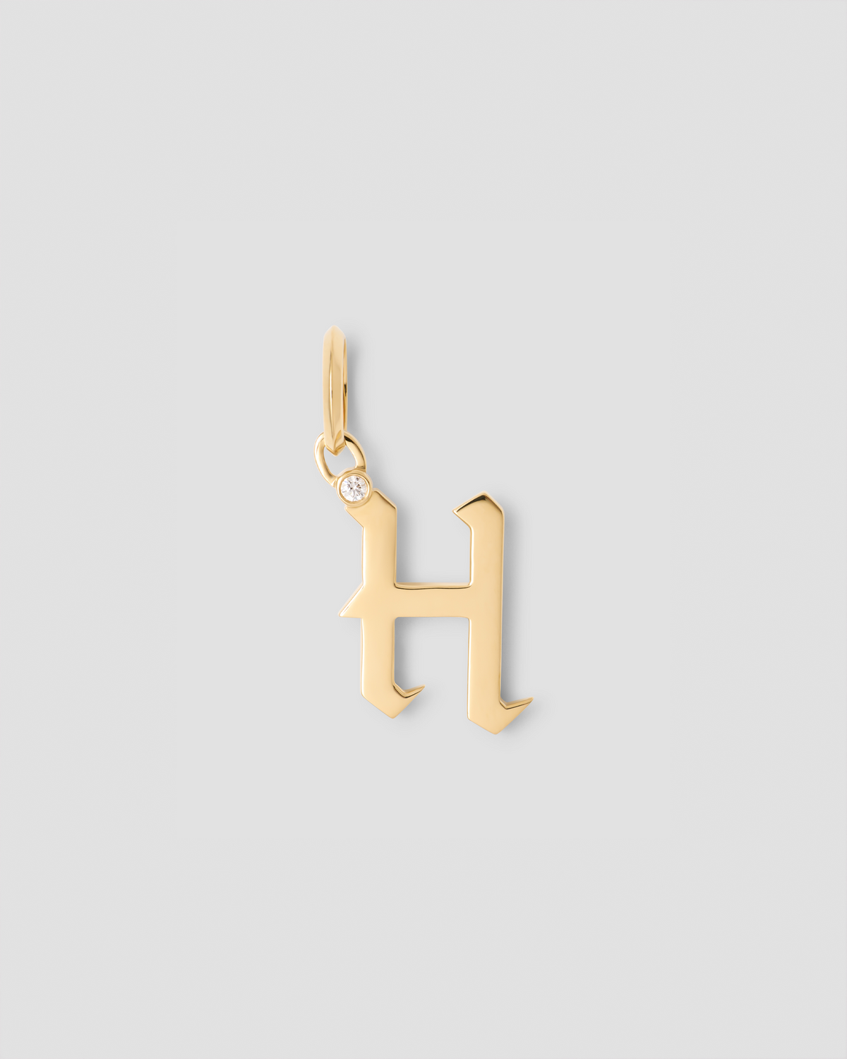 Capital Gothic Letter Charm with Diamond in 18K Yellow Gold 18K gold charm - styled on model | charm necklaces