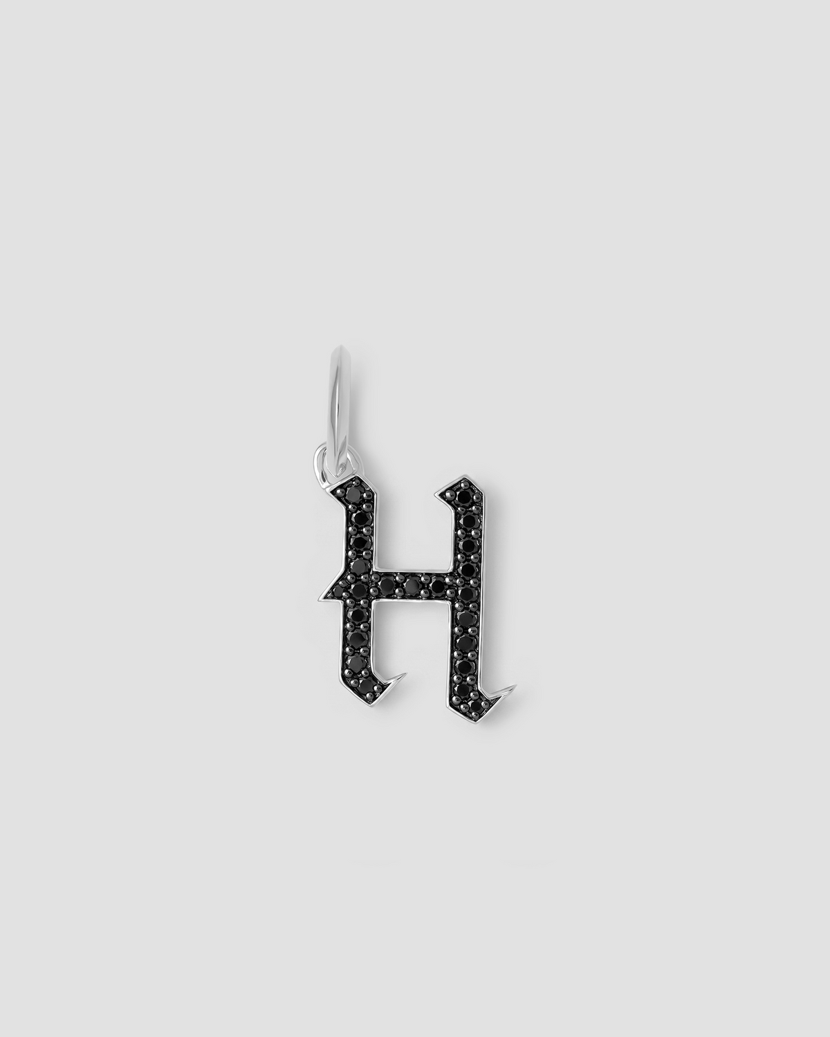 Capital Gothic Letter Charm with Pavé Black Diamonds