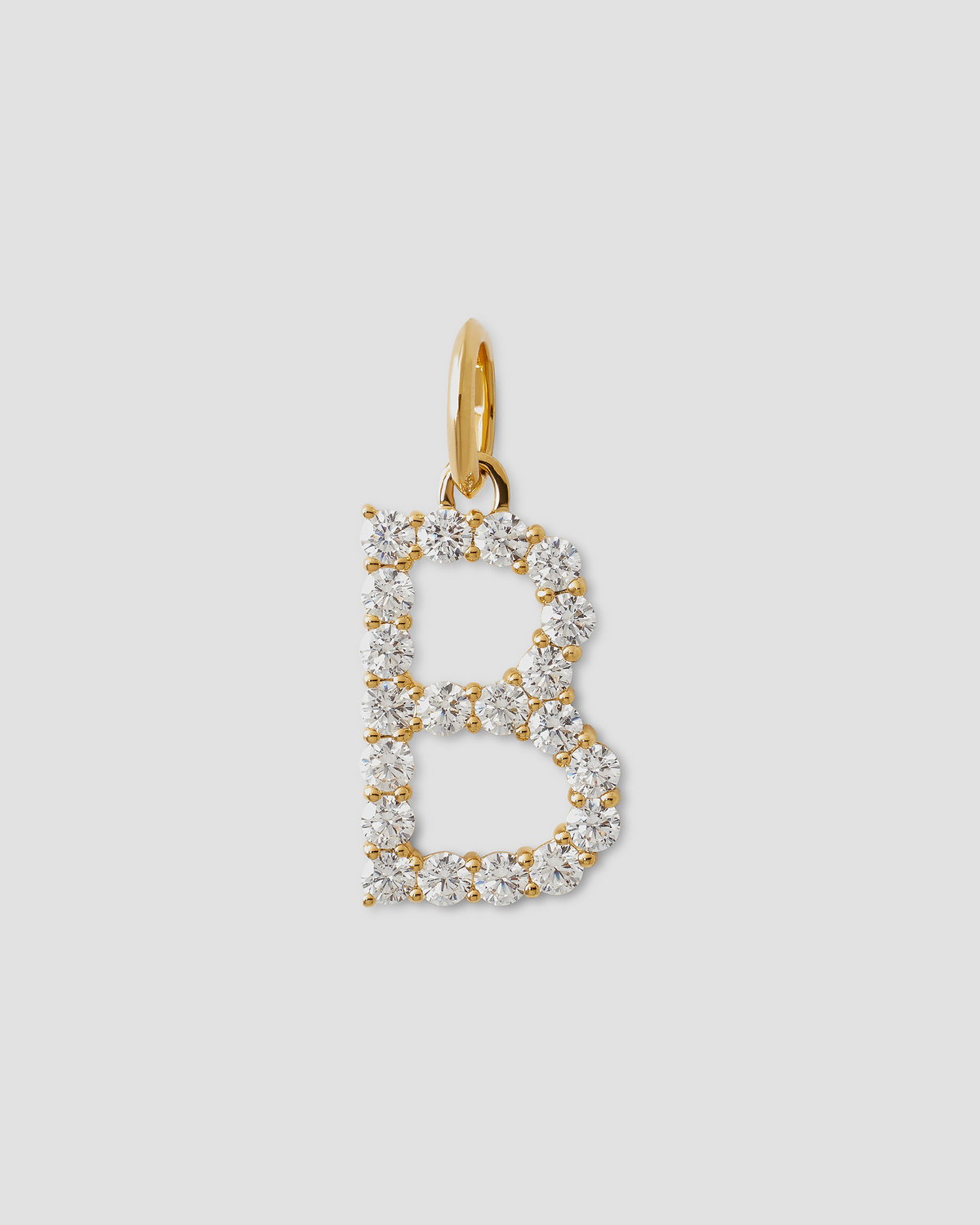 Large Floating Diamond Minimal Block Letter charm - front view | gold charm necklace
