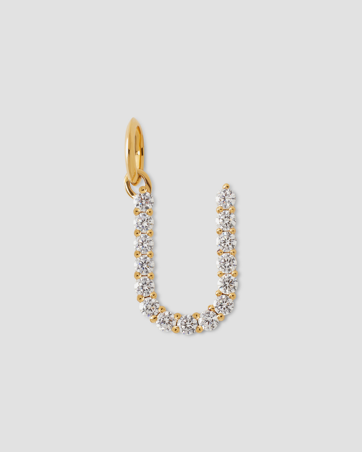 Large Floating Diamond Minimal Block Letter charm - front view | gold charm necklace