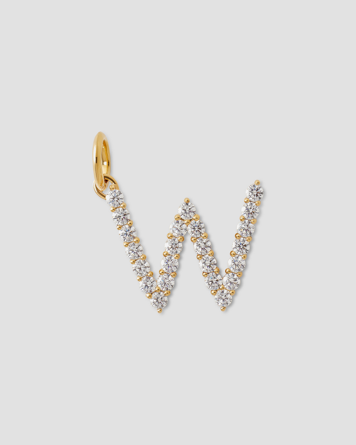 Large Floating Diamond Minimal Block Letter charm - styled on model | gold charm necklace