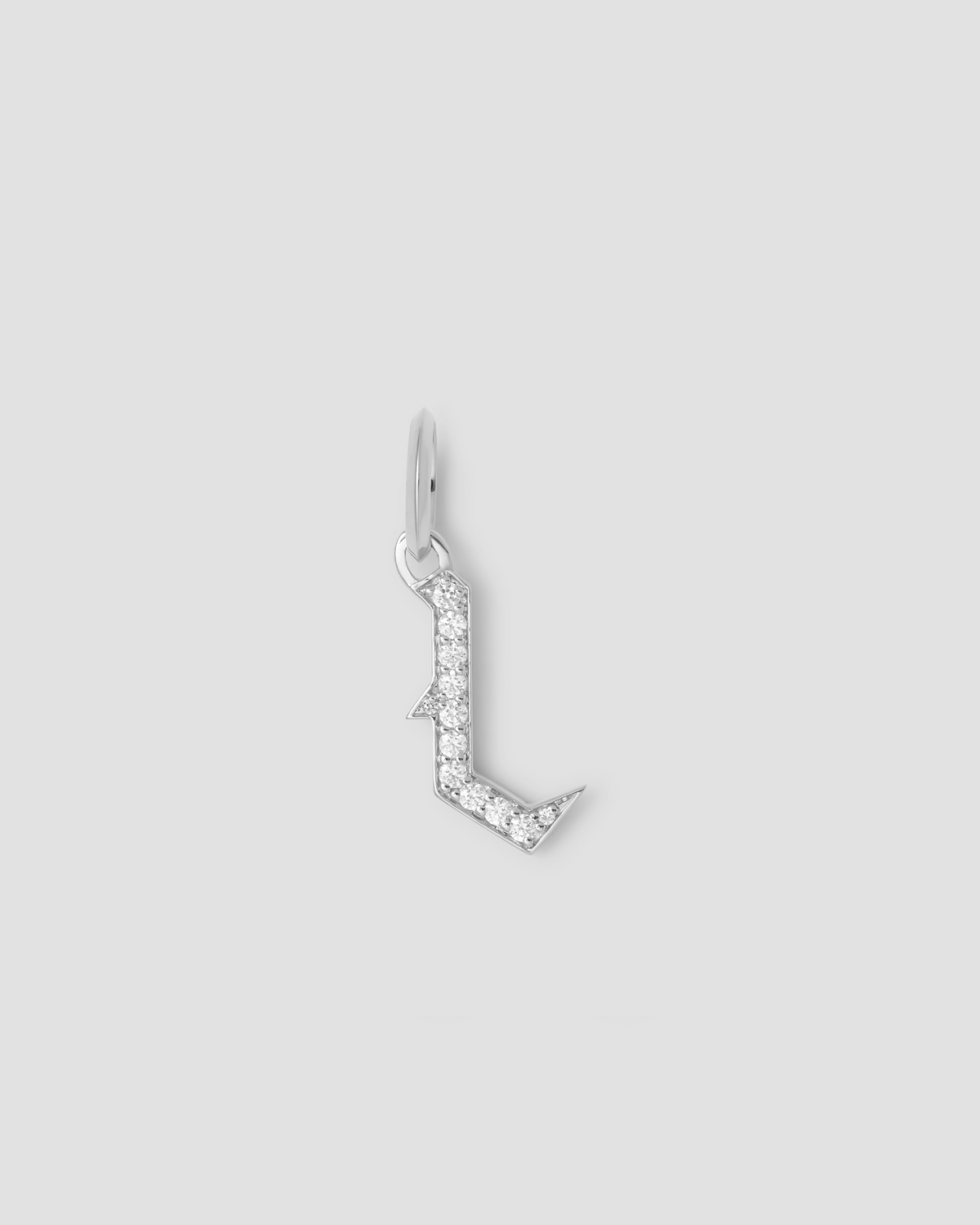 Capital Gothic Letter Charm with Pavé White Diamonds 18K gold charm - close-up detail | necklace with charms