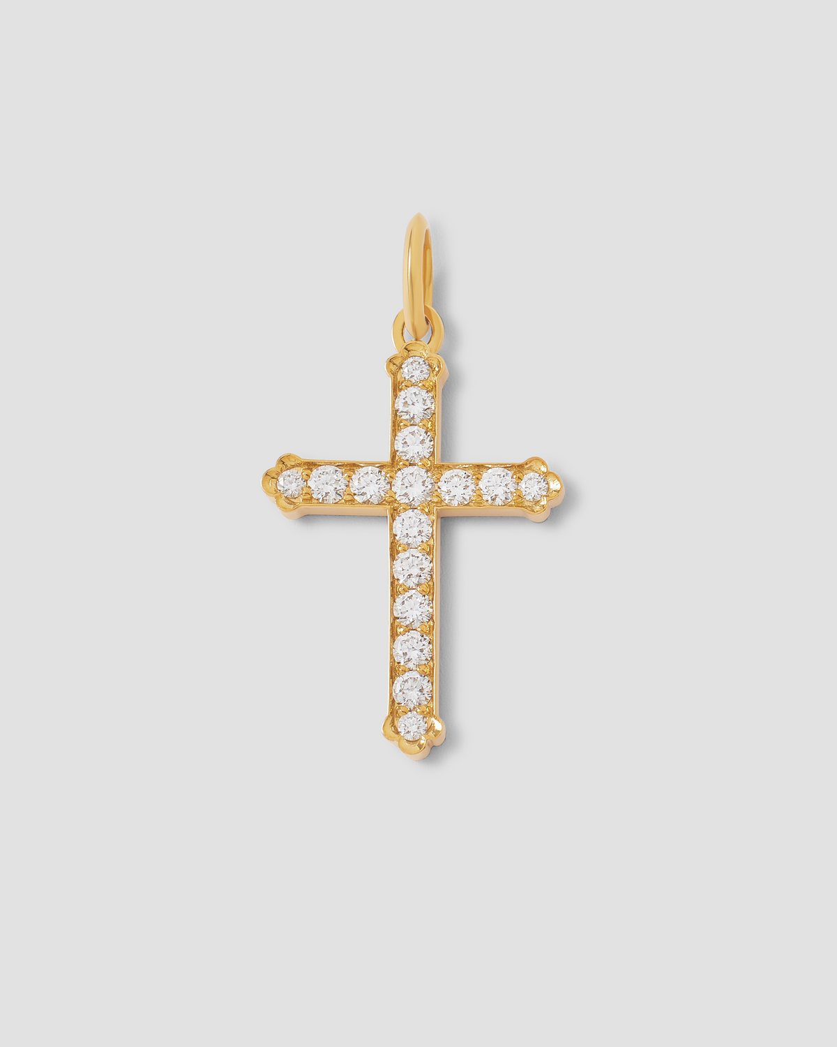 Large Royal Cross with Pavé White Diamonds in 18K Yellow gold charm - front view | women's diamond cross pendant