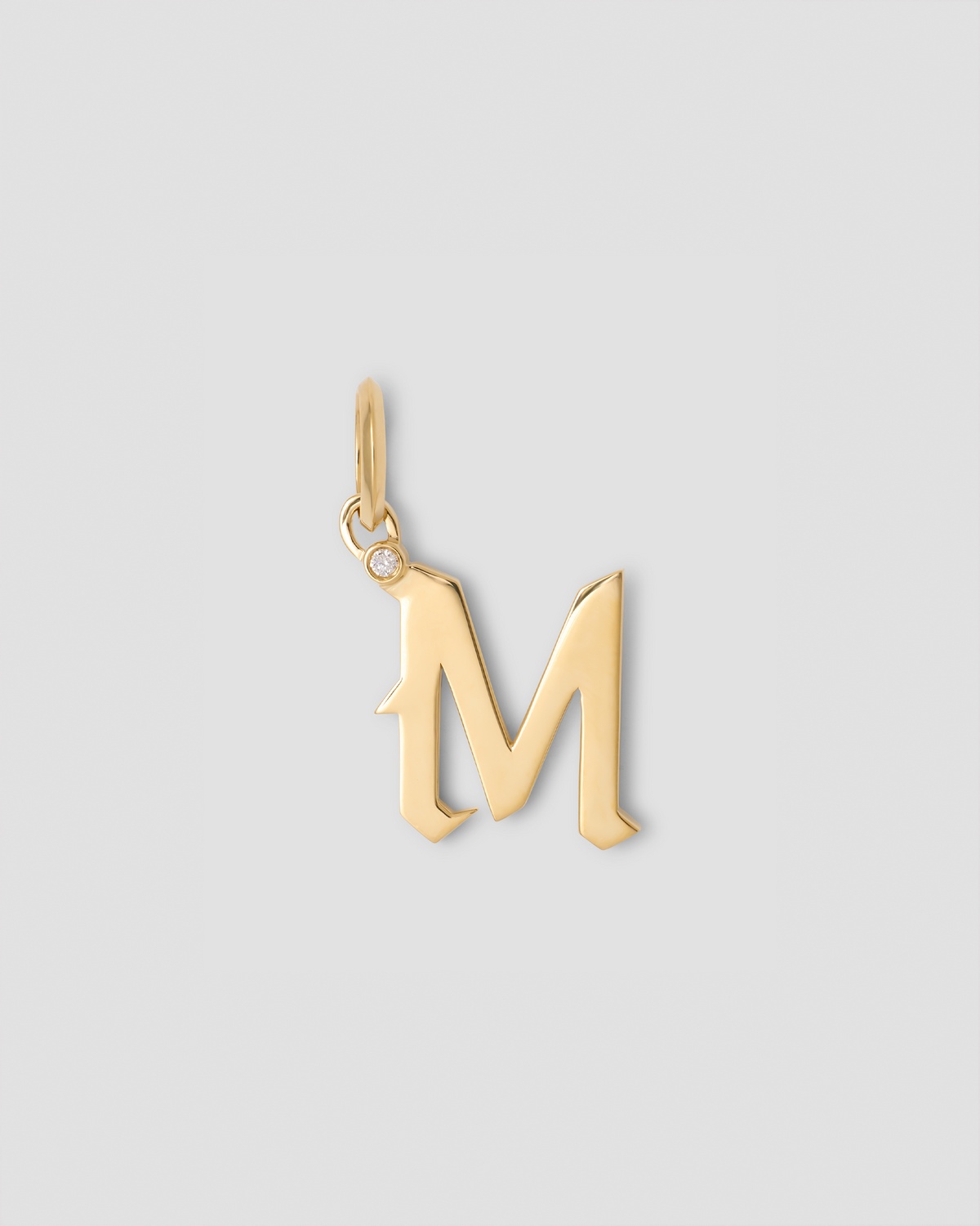 Capital Gothic Letter Charm with Diamond in 18K Yellow Gold 18K gold charm - back view | charm necklaces