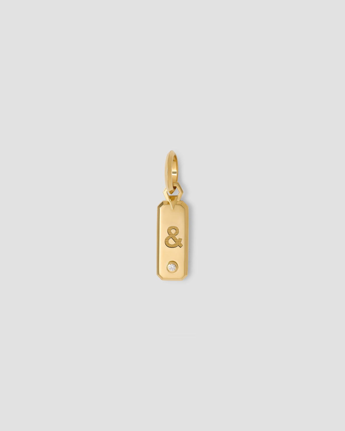 Minimal Block Number Dog Tag in 18K Yellow gold charm - styled on model | custom charm necklace