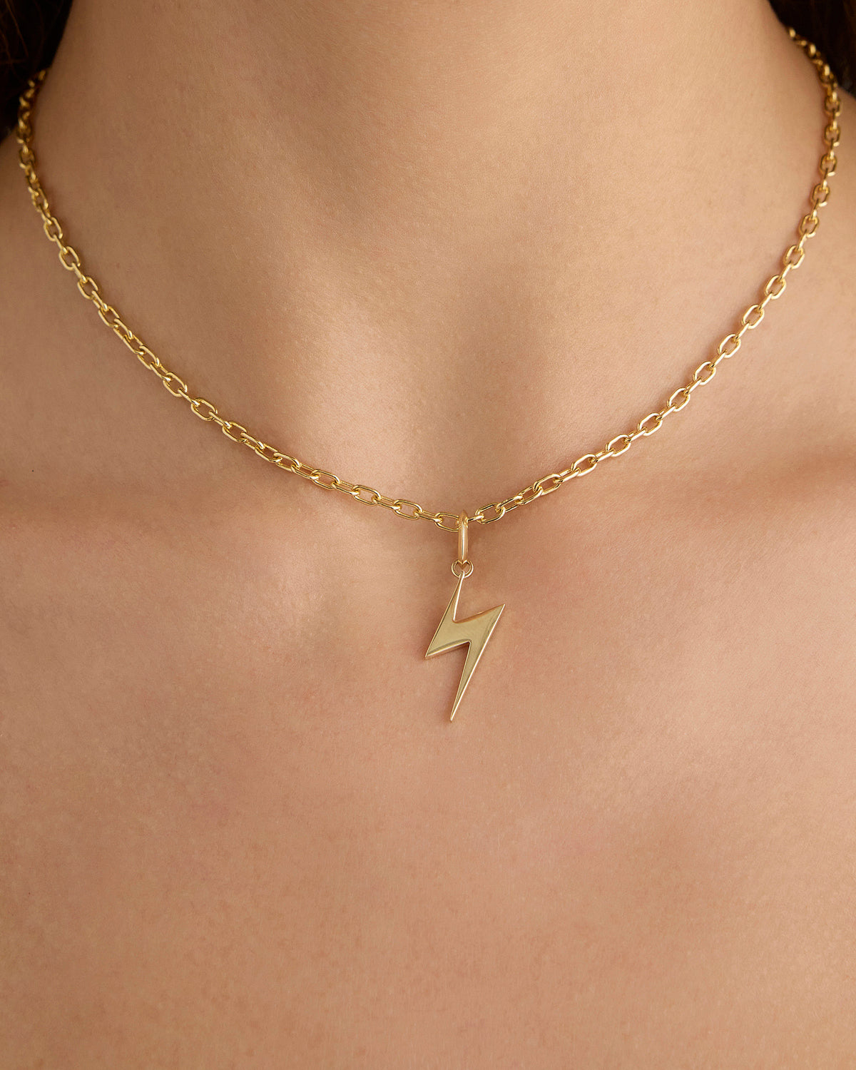 Lightning Bolt Charm in 18K Yellow Gold 18K gold charm - close-up detail | necklace with charms