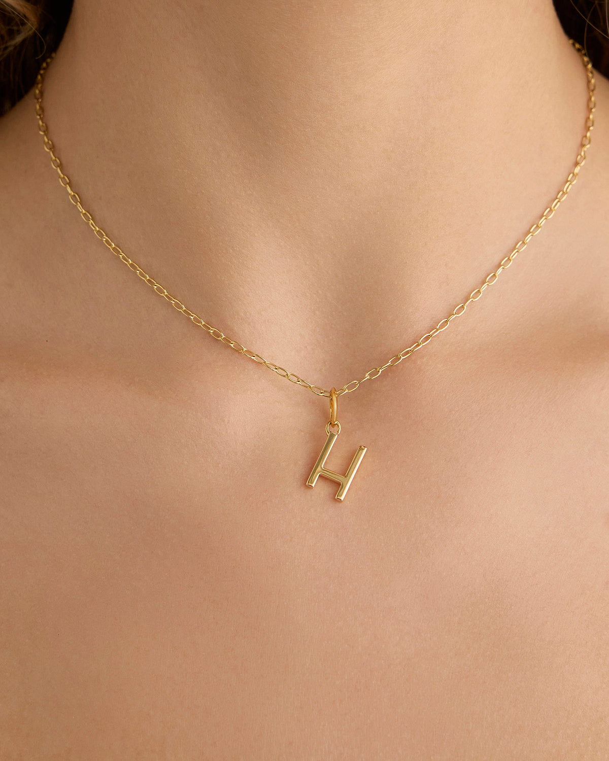 Minimal Block Letter Charm in 14K Yellow gold charm - product detail shot | custom charm necklace