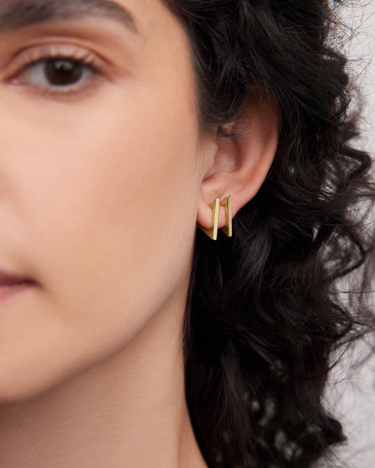 18k Triangle Huggie earring - side view | gold huggie earrings