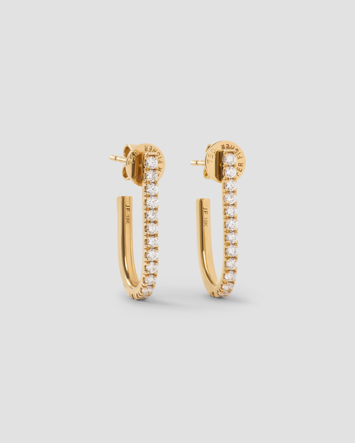 Large Pavé Diamond Level Earring in 18K Yellow Gold earring - front view | diamond huggie earrings