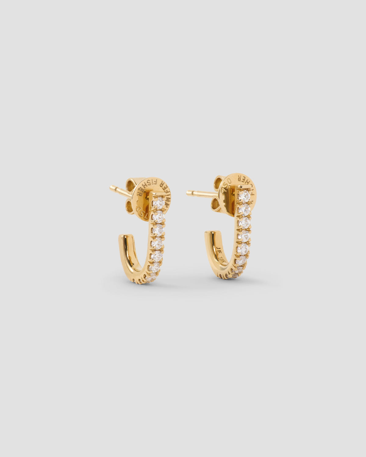 Small Pavé Diamond Level Earring in 18K Yellow gold earring - front view | diamond huggie earrings