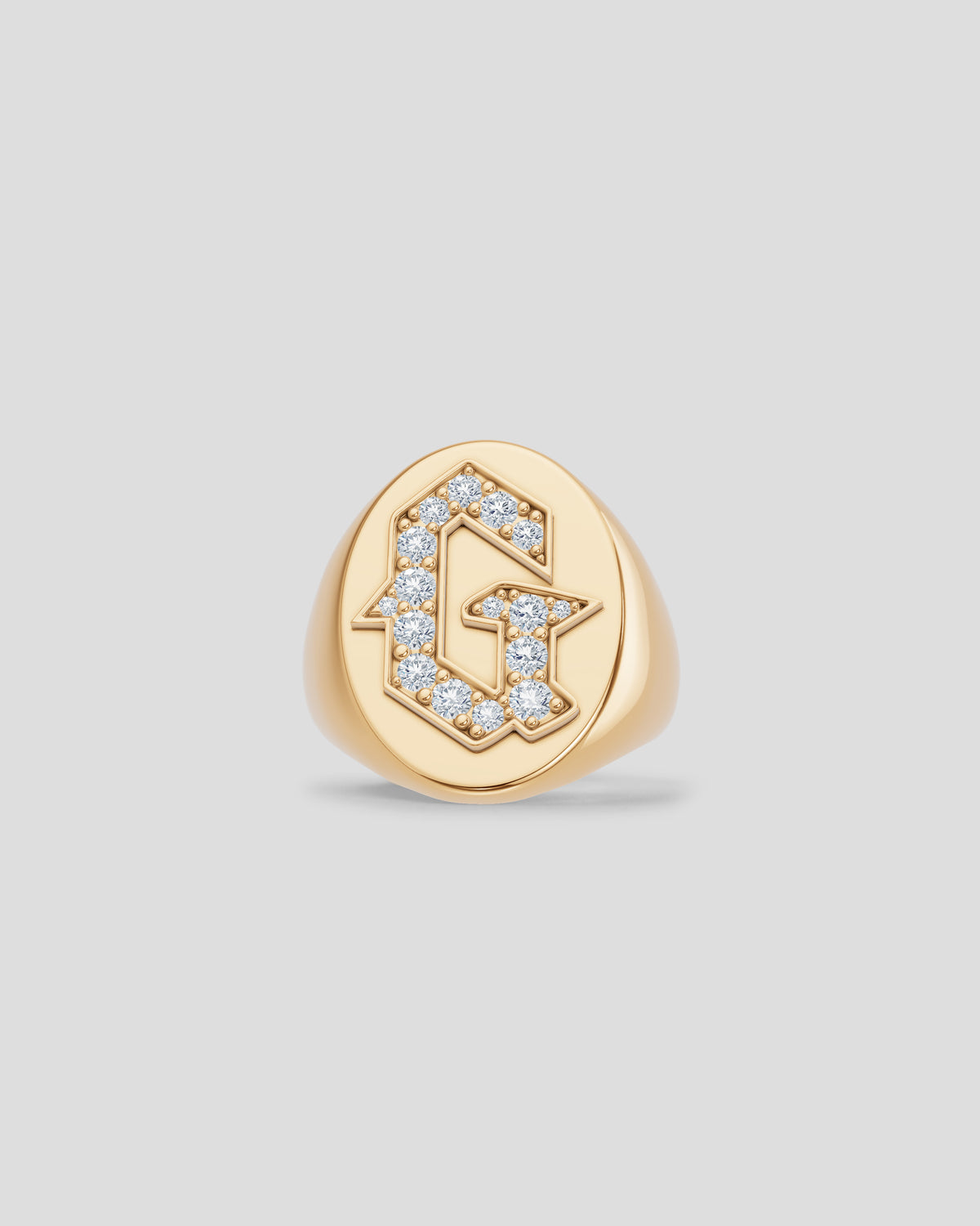 Large Signet Letter Ring with Diamonds in 18K Yellow Gold A-N gold ring - front view | womens diamond rings