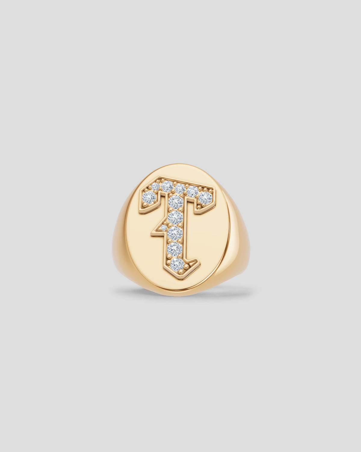 Large Signet Letter Ring with Diamonds in 18K Yellow Gold O-Z 18K gold ring - product detail shot | womens diamond rings