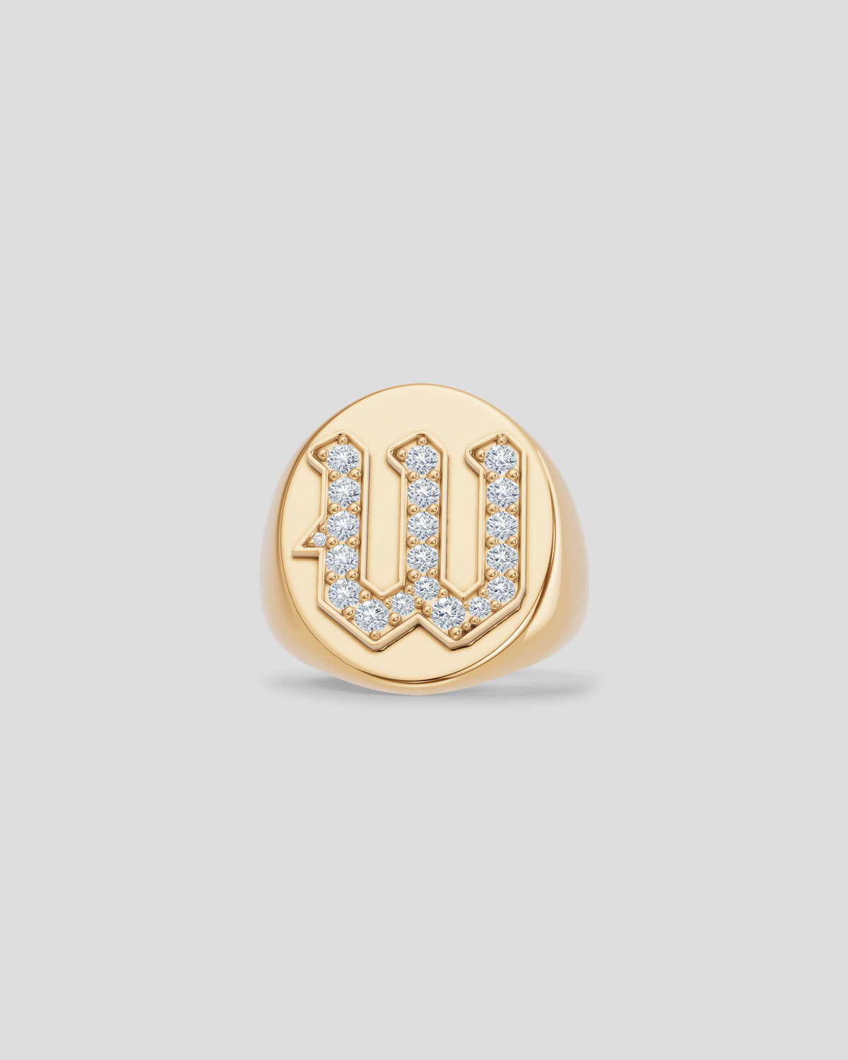 Large Signet Letter Ring with Diamonds in 18K Yellow Gold O-Z 18K gold ring - close-up detail | womens diamond rings