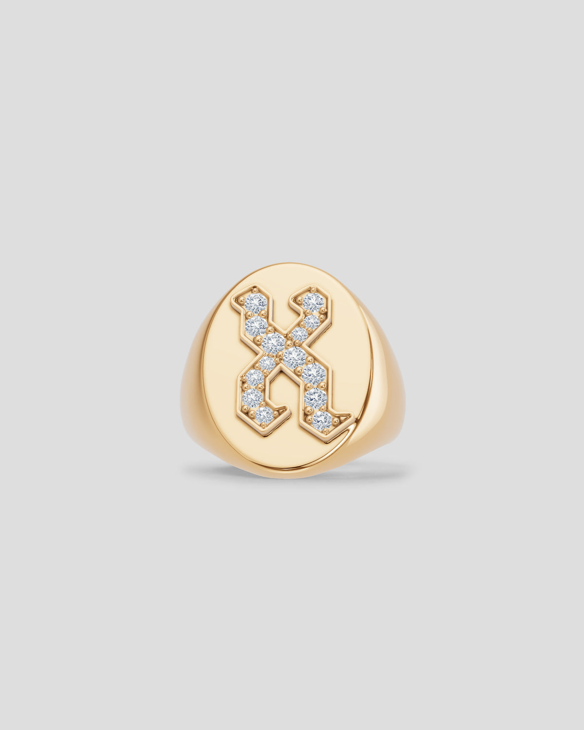 Large Signet Letter Ring with Diamonds in 18K Yellow Gold O-Z 18K gold ring - styled on model | womens diamond rings