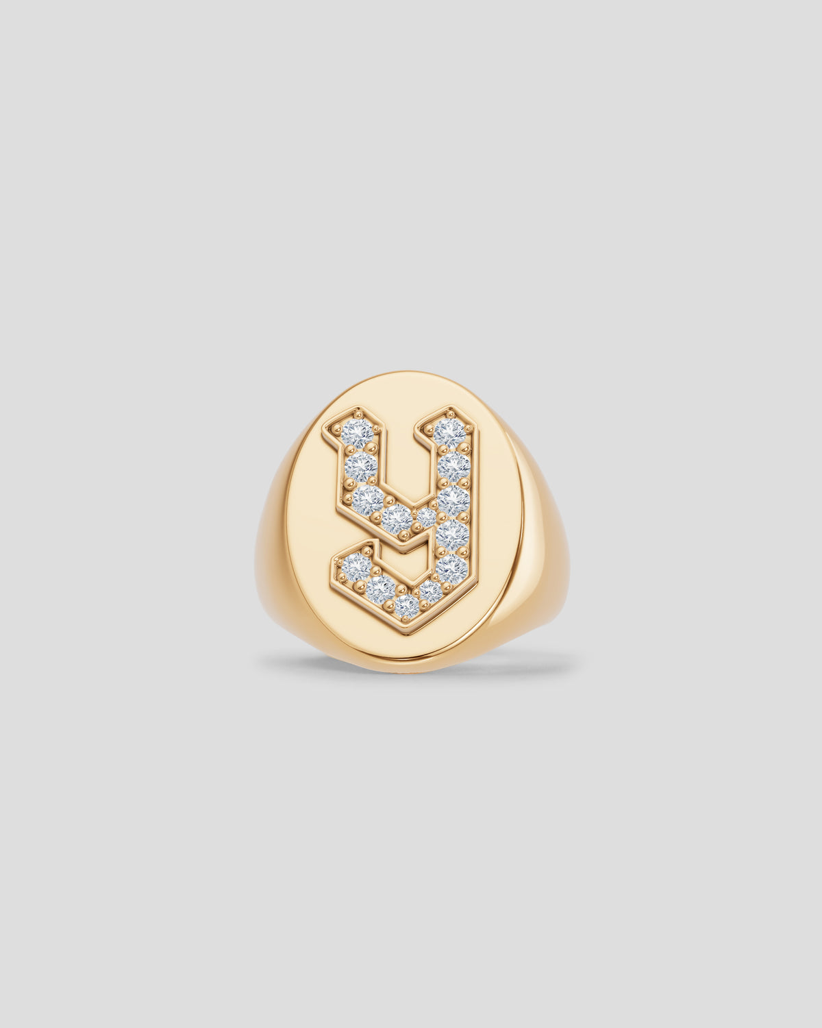 Large Signet Letter Ring with Diamonds in 18K Yellow Gold O-Z 18K gold ring - alternate angle | womens diamond rings