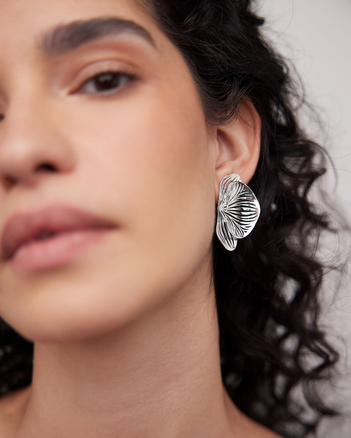 Small Orchid Earrings earring - back view | womens gold earrings