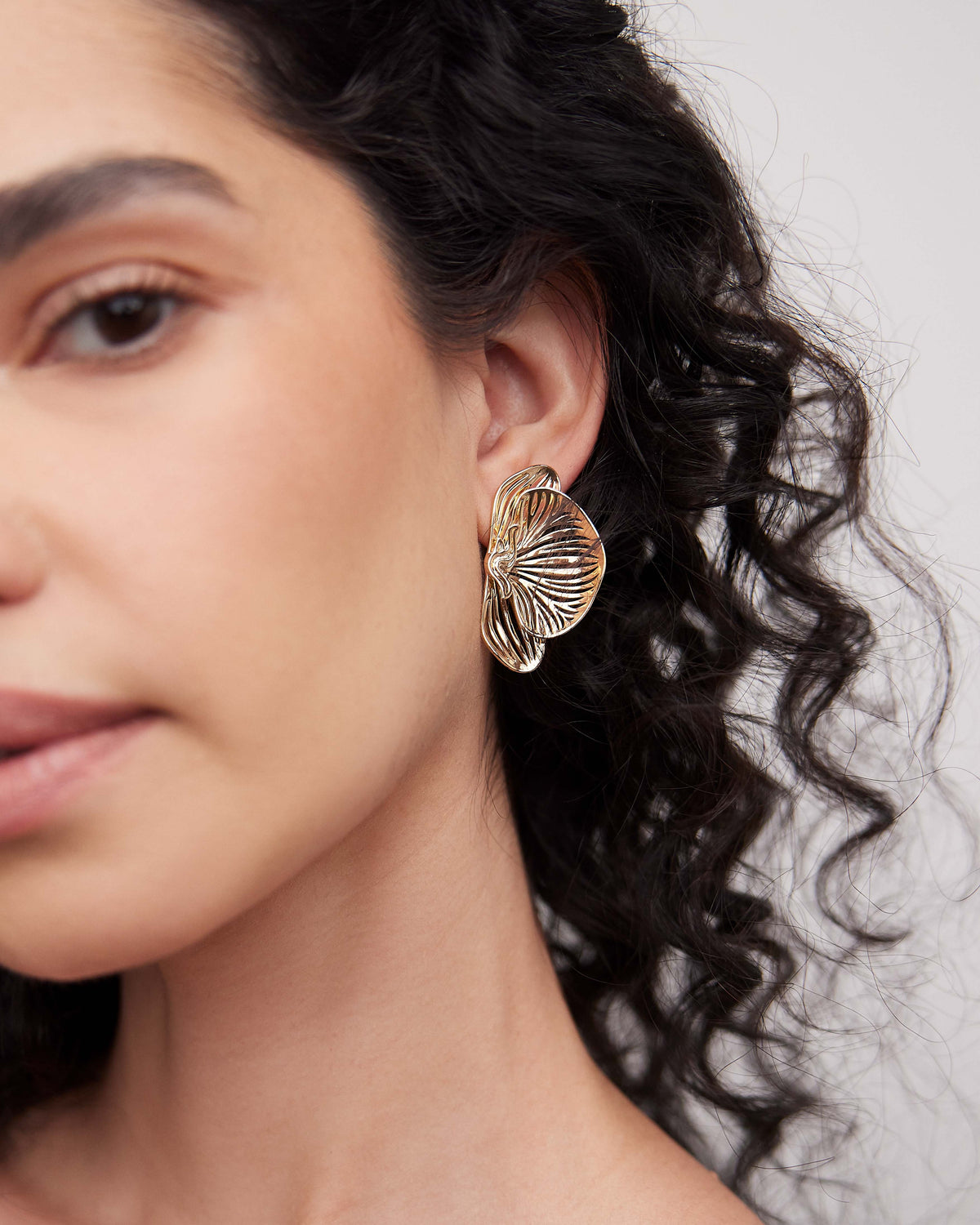 Small Orchid Earrings earring - alternate angle | womens gold earrings
