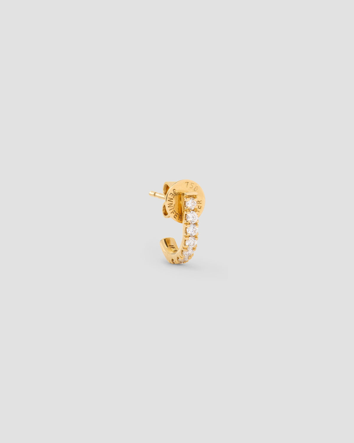 Micro Pavé Diamond Level Huggie in 18K Yellow Gold earring - alternate angle | diamond huggie earrings