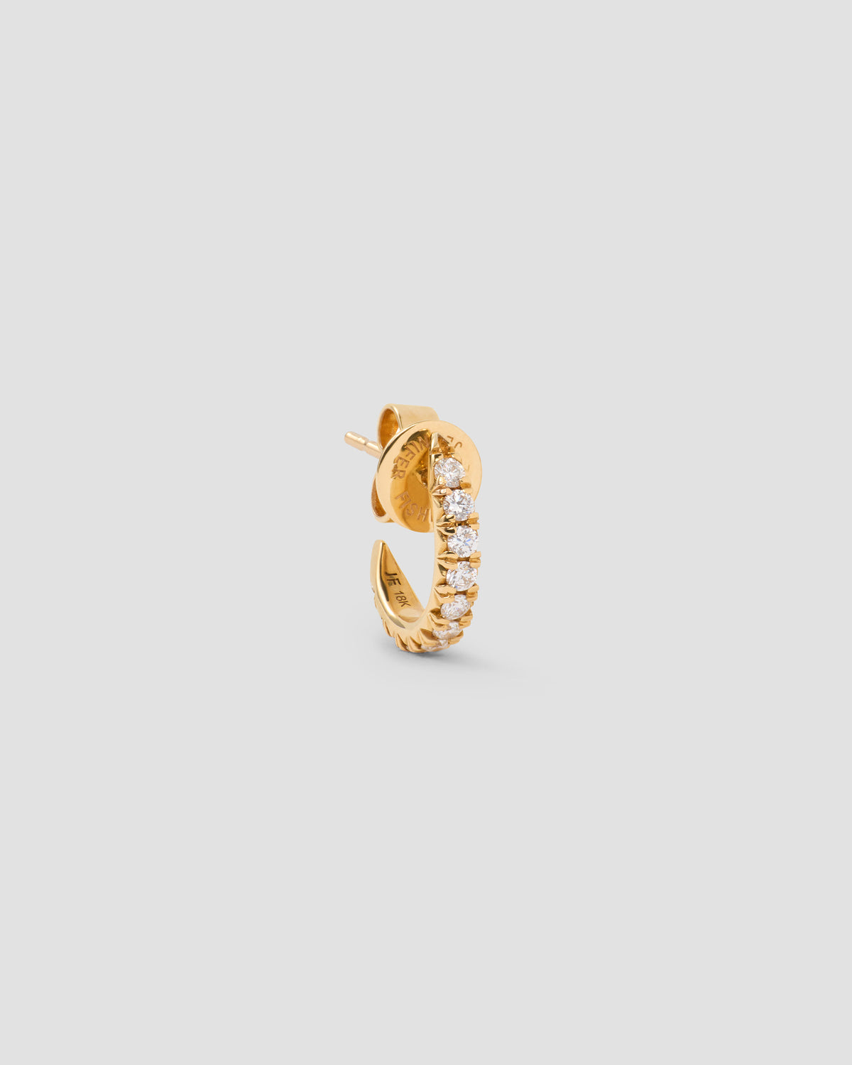 Pavé Diamond Pin Huggie in 18K Yellow Gold earring - alternate angle | diamond huggie earrings
