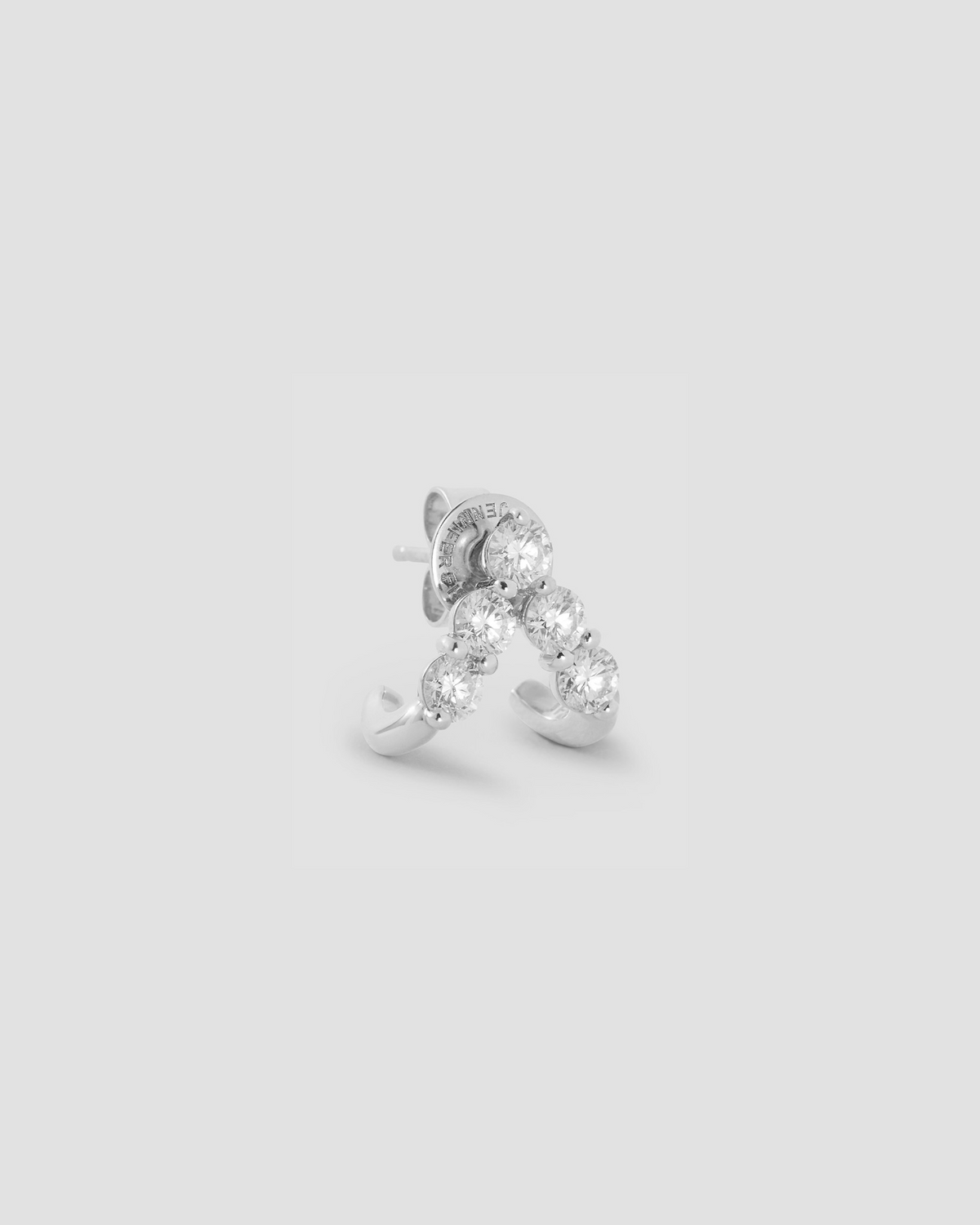 Floating Five Diamond Double Huggies 18K gold earring - side view | diamond huggie earrings