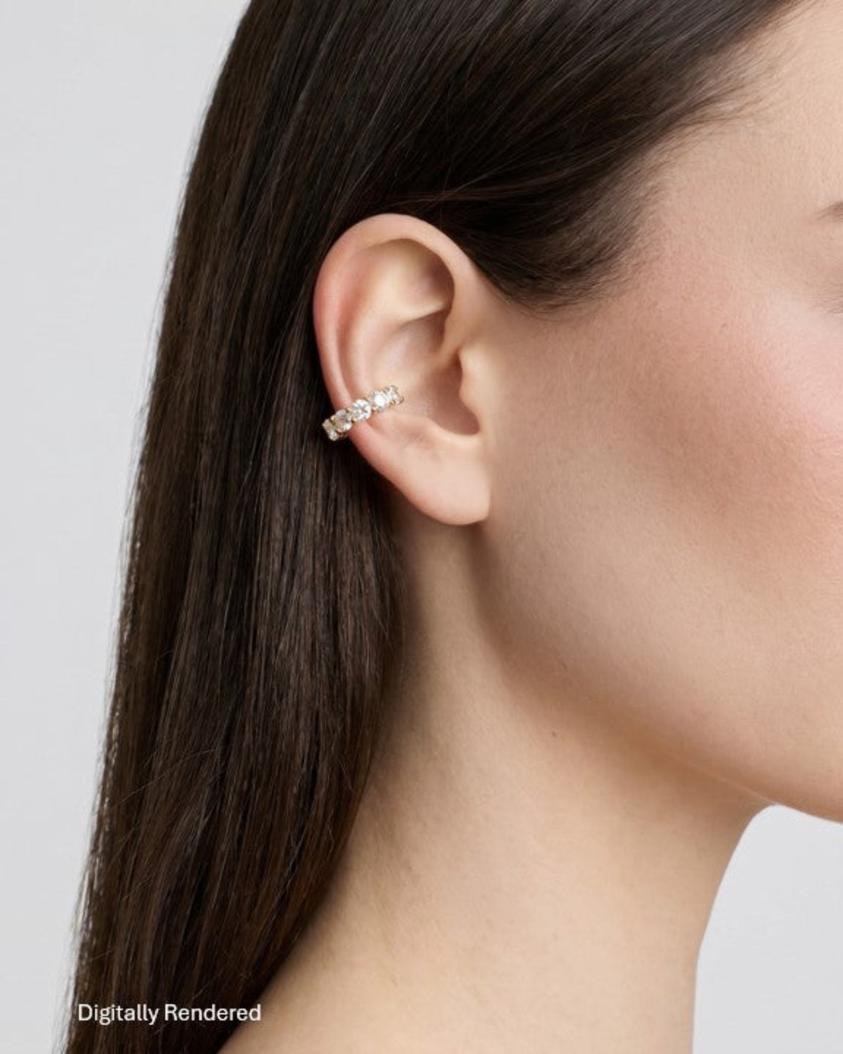 Lab Diamond Round Cut Ear Cuff gold earring - close-up detail | lab grown diamond earrings