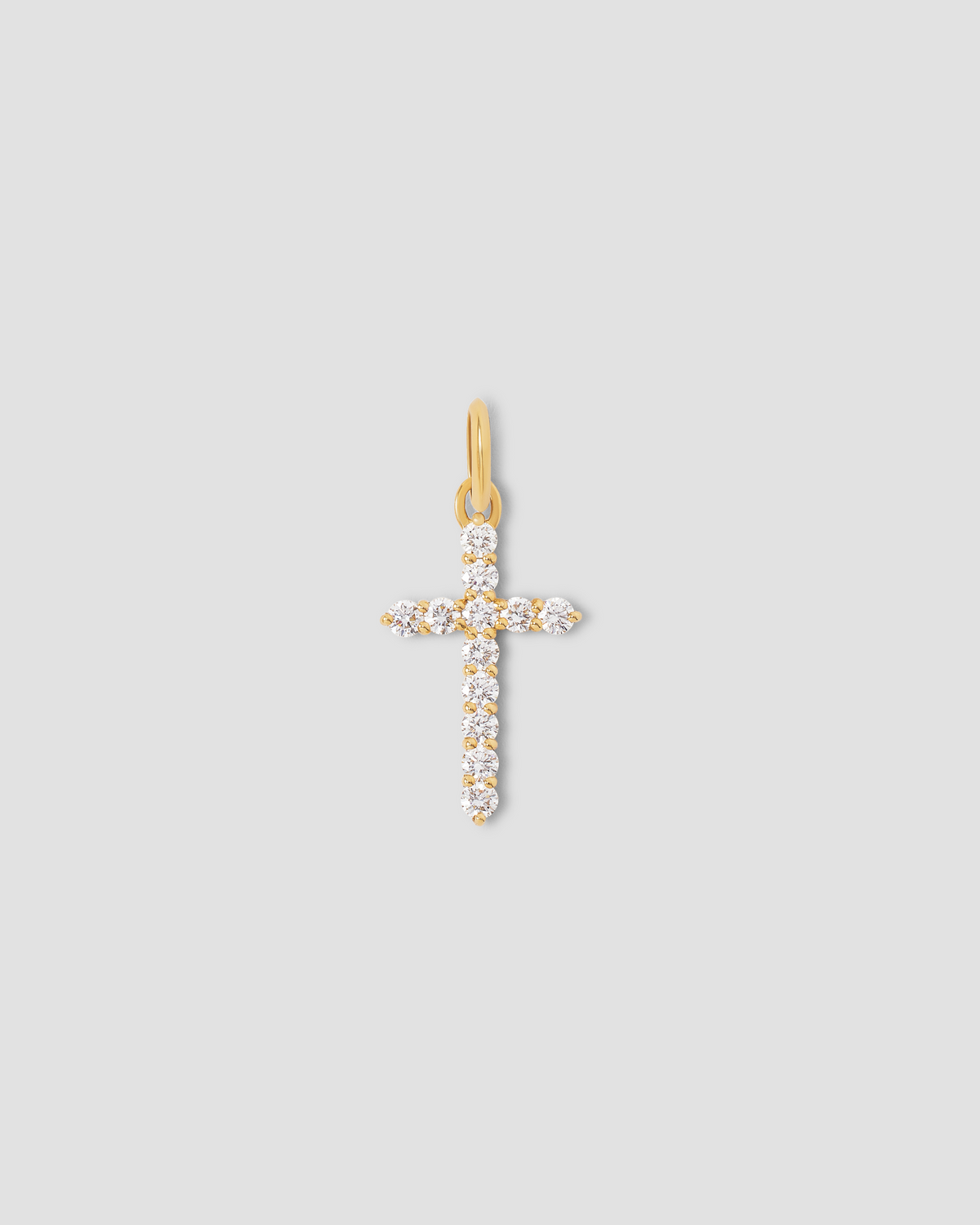 Small Floating Diamond Cross gold charm - front view | diamond cross