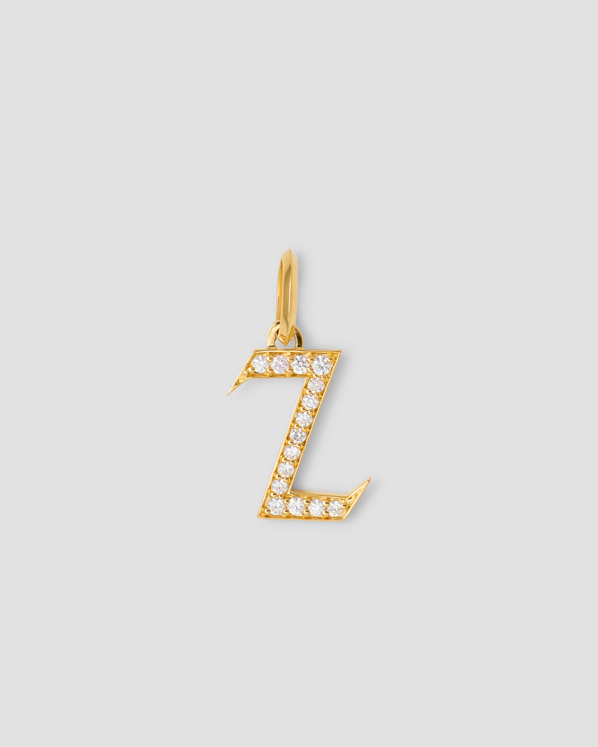 Capital Gothic Letter Charm with Pavé White Diamonds 18K gold charm - worn look | necklace with charms