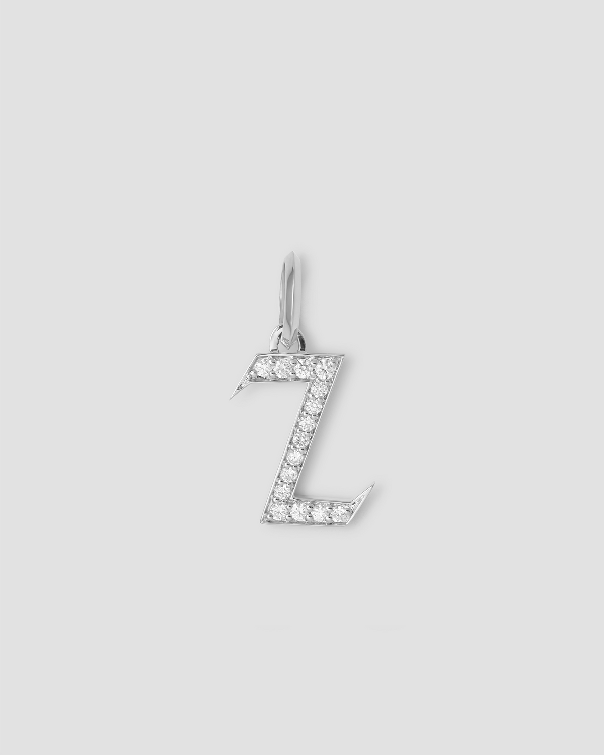 Capital Gothic Letter Charm with Pavé White Diamonds 18K gold charm - back view | necklace with charms