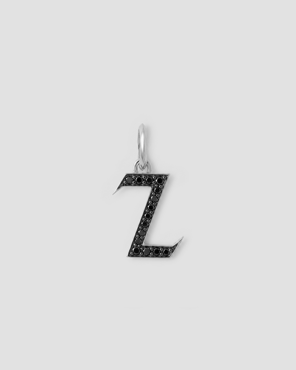 Capital Gothic Letter Charm with Pavé Black Diamonds