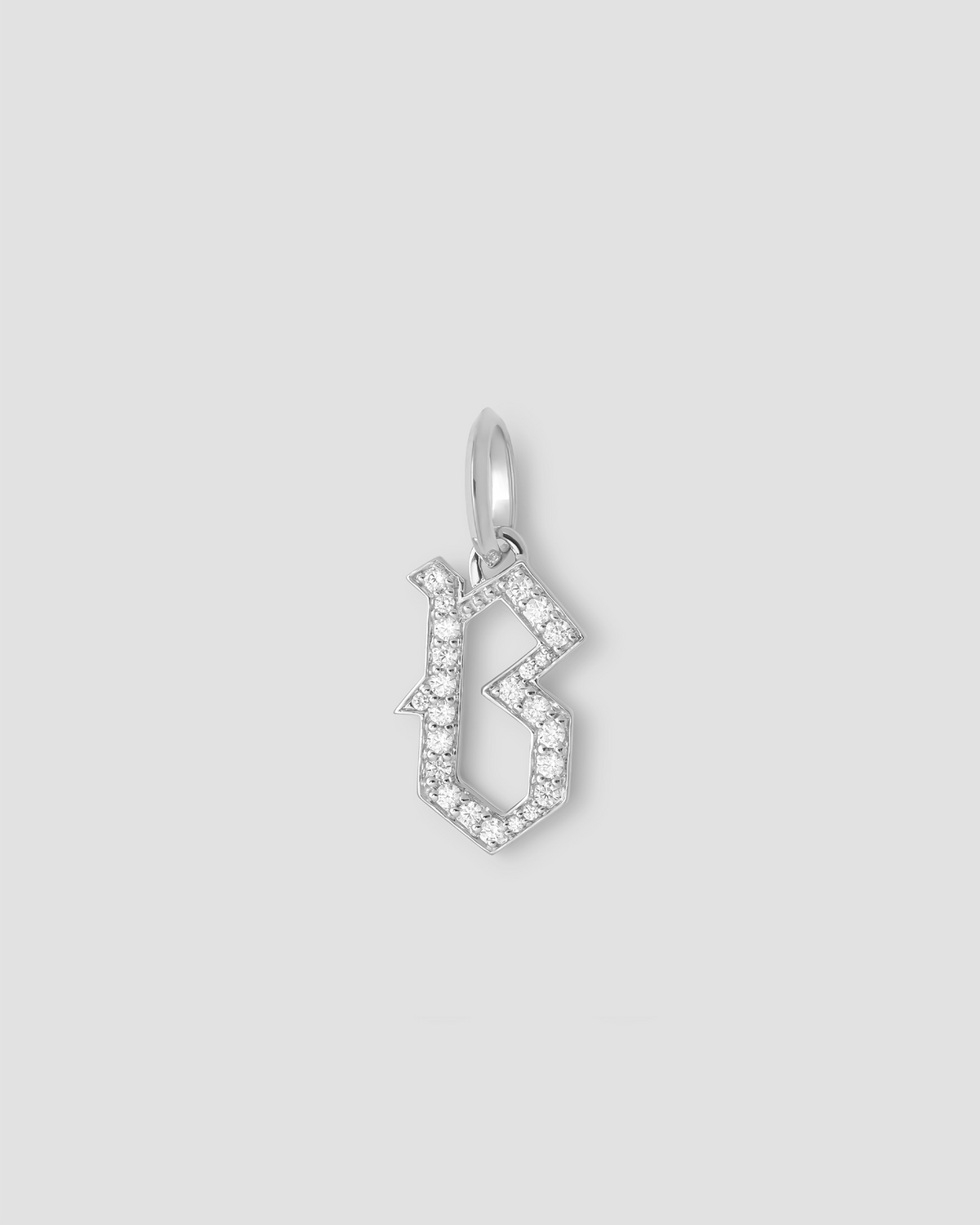 Capital Gothic Letter Charm with Pavé White Diamonds 18K gold charm - back view | necklace with charms