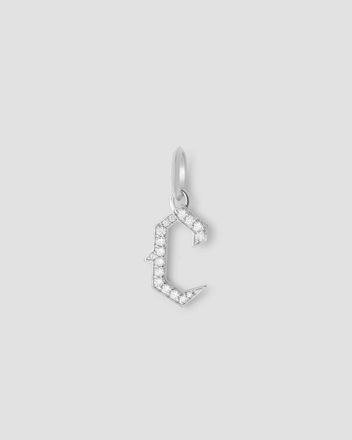 Capital Gothic Letter Charm with Pavé White Diamonds 18K gold charm - front view | necklace with charms