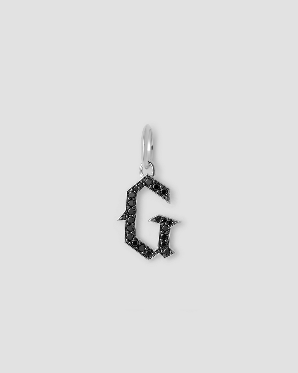 Capital Gothic Letter Charm with Pavé Black Diamonds
