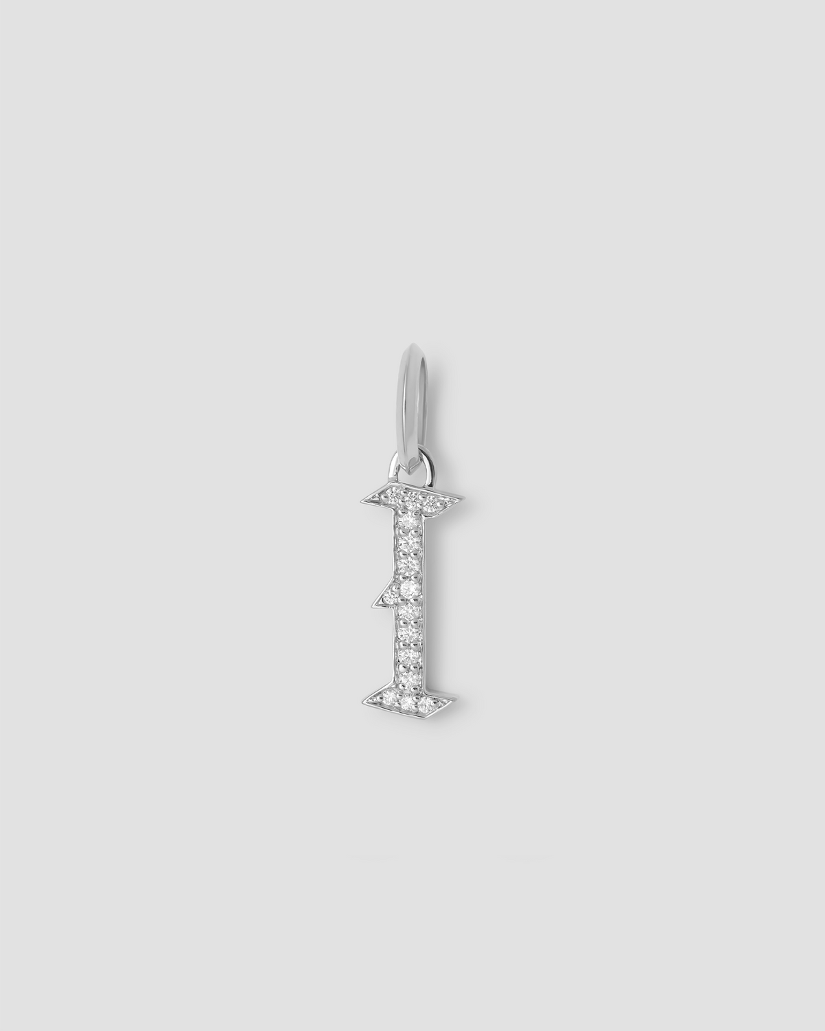 Capital Gothic Letter Charm with Pavé White Diamonds 18K gold charm - product detail shot | necklace with charms