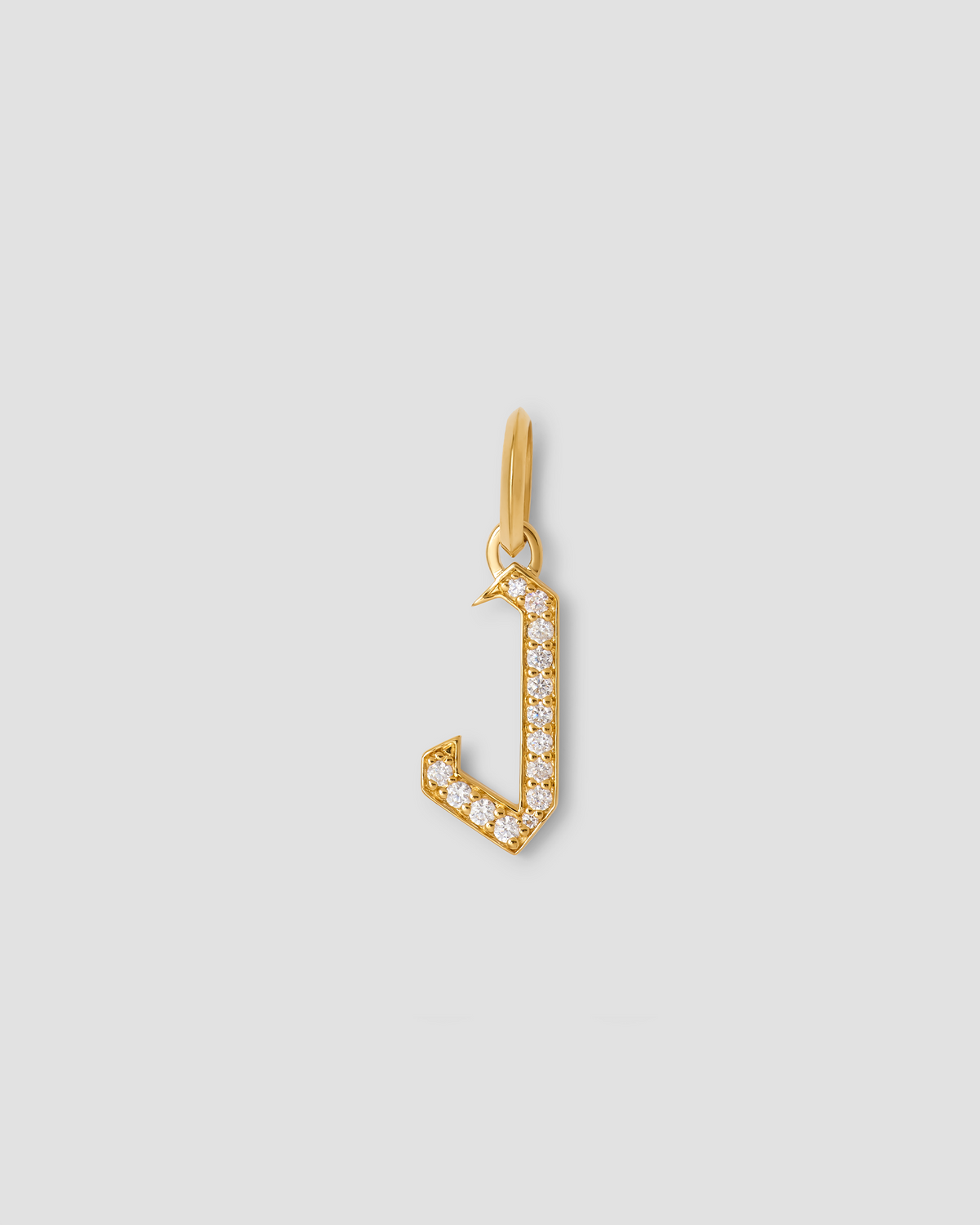 Capital Gothic Letter Charm with Pavé White Diamonds 18K gold charm - side view | necklace with charms