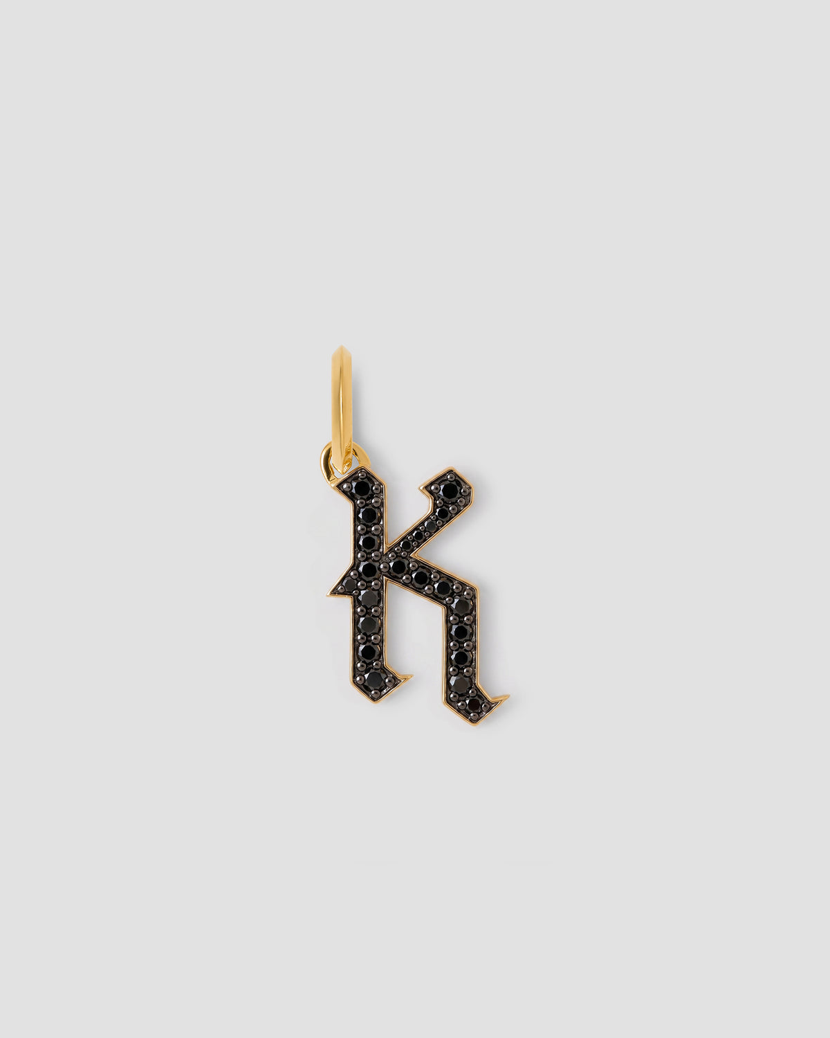 Capital Gothic Letter Charm with Pavé Black Diamonds