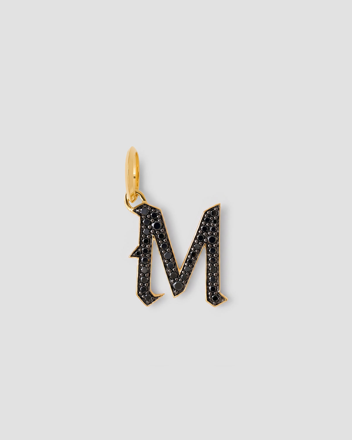 Capital Gothic Letter Charm with Pavé Black Diamonds