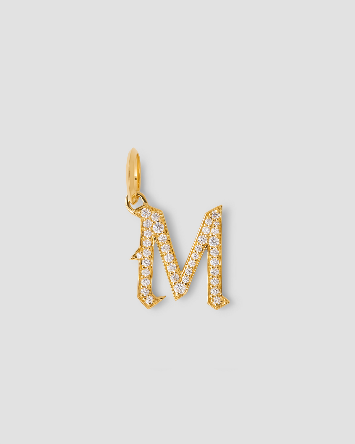 Capital Gothic Letter Charm with Pavé White Diamonds 18K gold charm - back view | necklace with charms