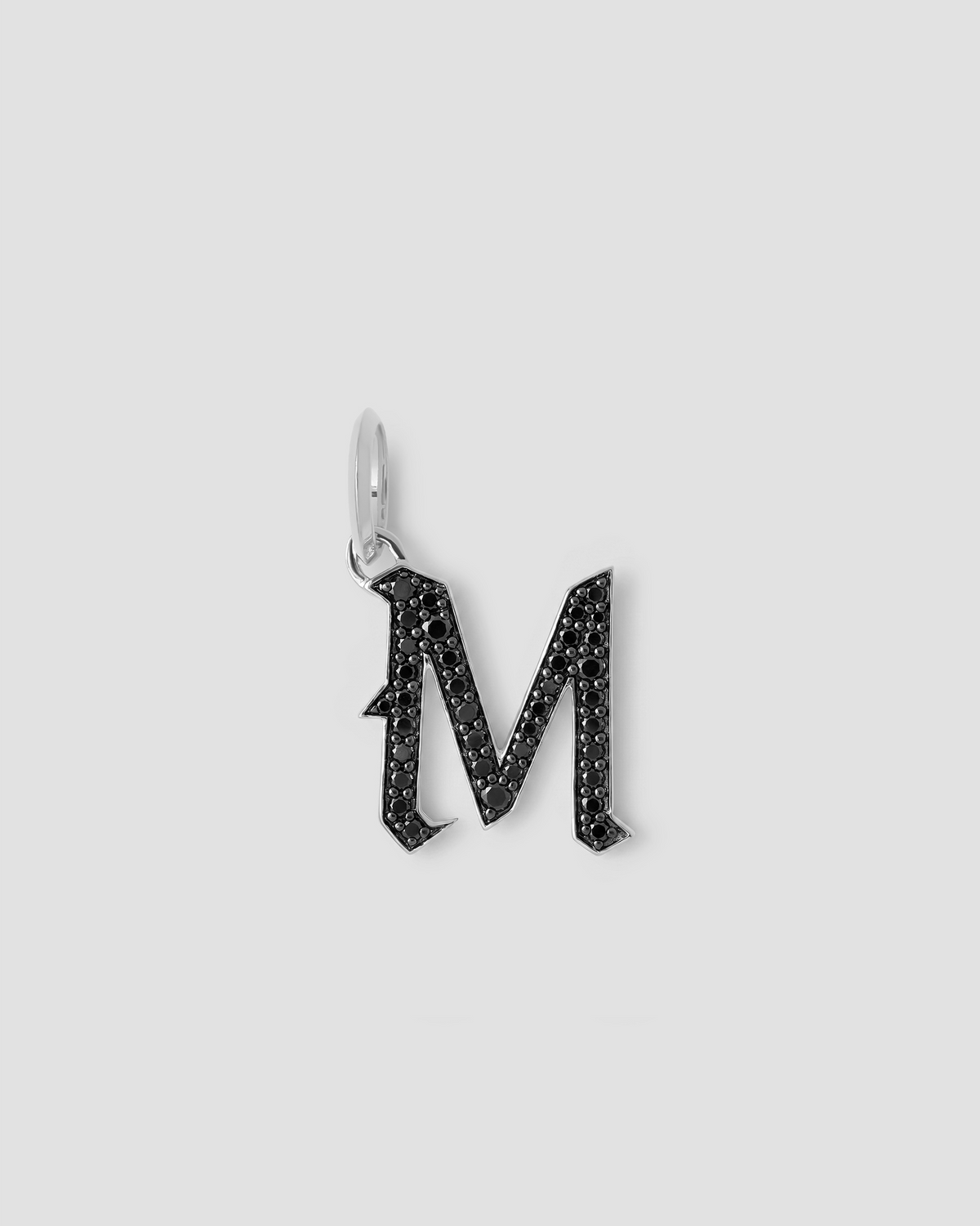 Capital Gothic Letter Charm with Pavé Black Diamonds