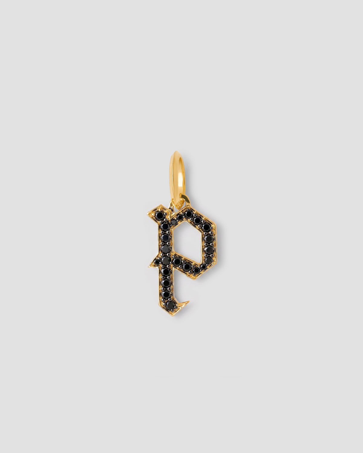 Capital Gothic Letter Charm with Pavé Black Diamonds