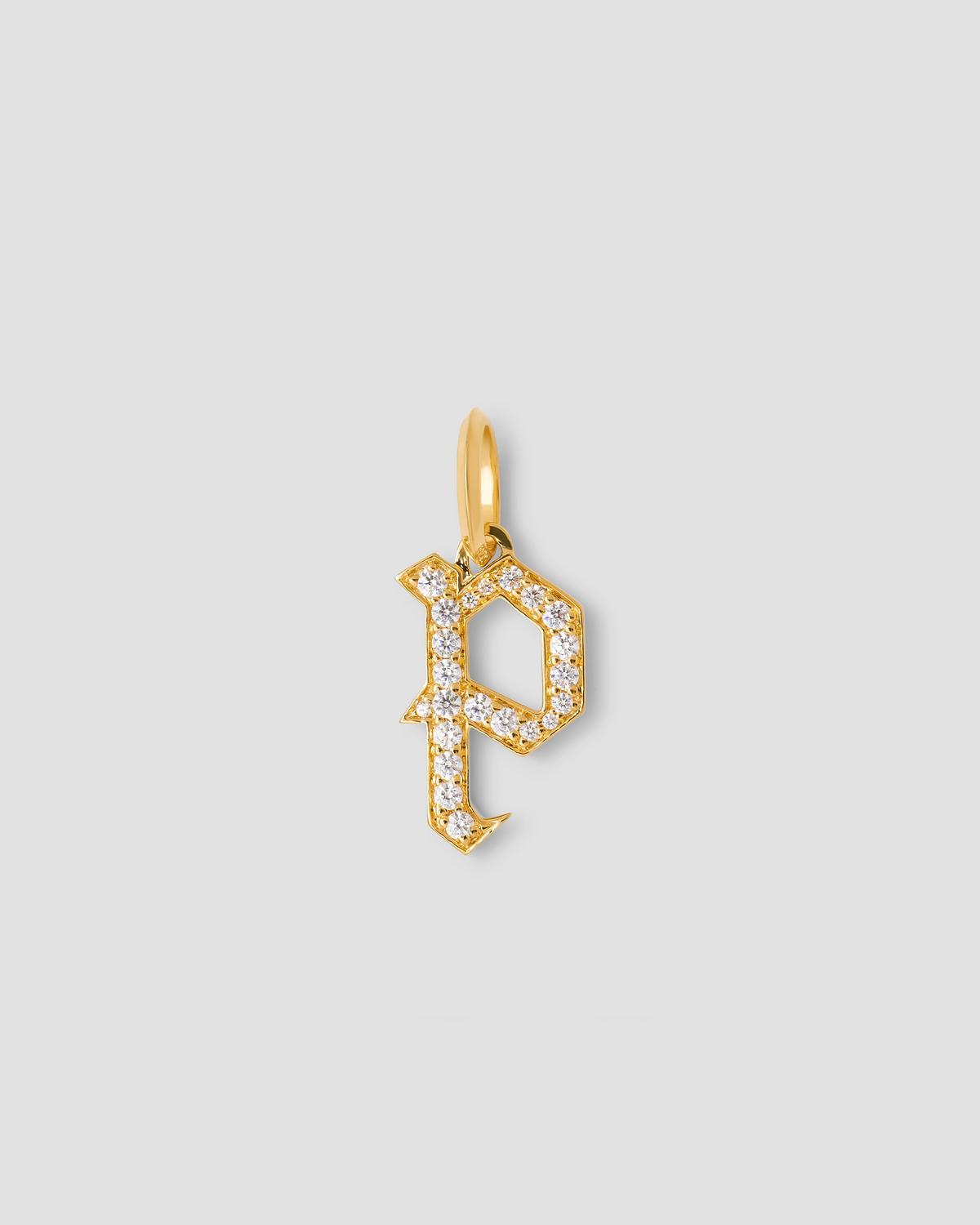 Capital Gothic Letter Charm with Pavé White Diamonds 18K gold charm - alternate angle | necklace with charms