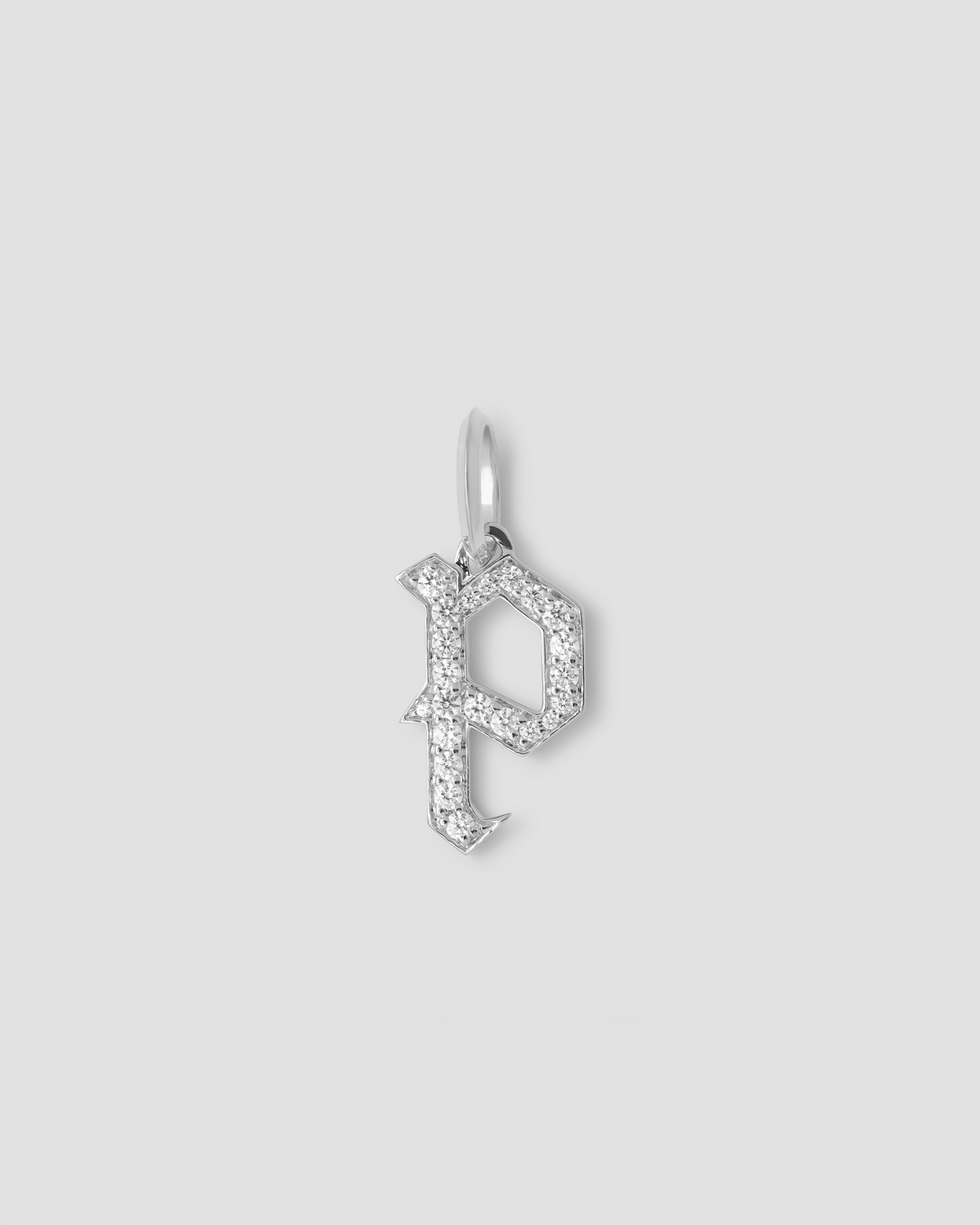 Capital Gothic Letter Charm with Pavé White Diamonds 18K gold charm - worn look | necklace with charms