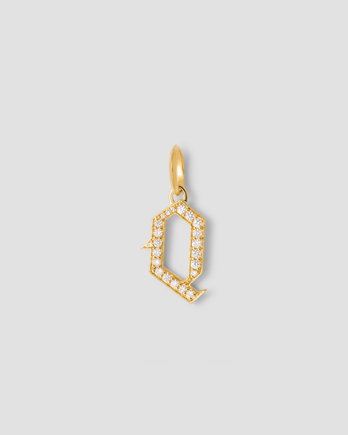 Capital Gothic Letter Charm with Pavé White Diamonds 18K gold charm - side view | necklace with charms
